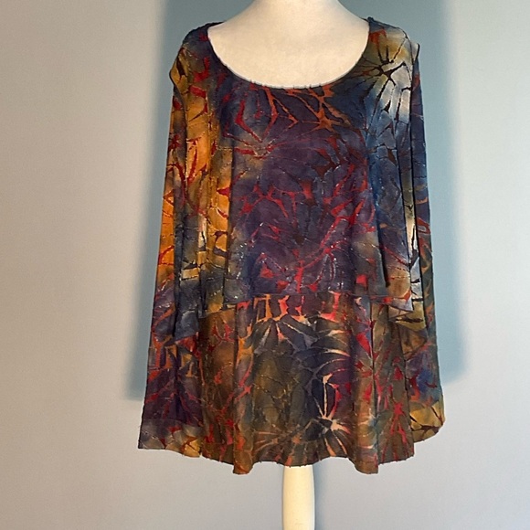 Attitudes by Renee XL Vibrant Fall Colors Scoop Neck Burnout Long Sleeves Blouse - Picture 15 of 16
